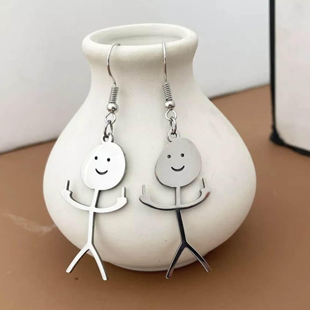 Middle Finger Stick Figure Earrings, Novelty Earrings, Fun Earrings